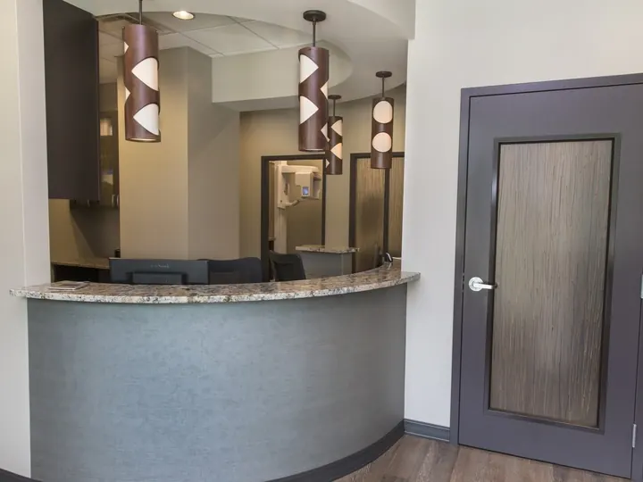 The reception desk at Tindal Prosthodontics in Sarasota.
