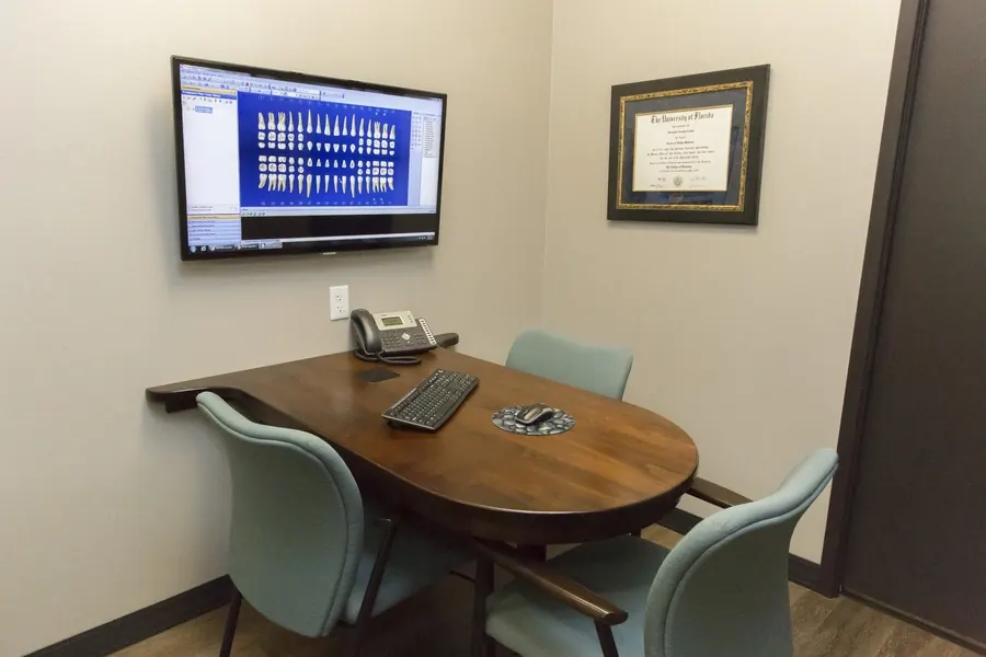 The private consultation room, with a screen for reviewing x-rays.
